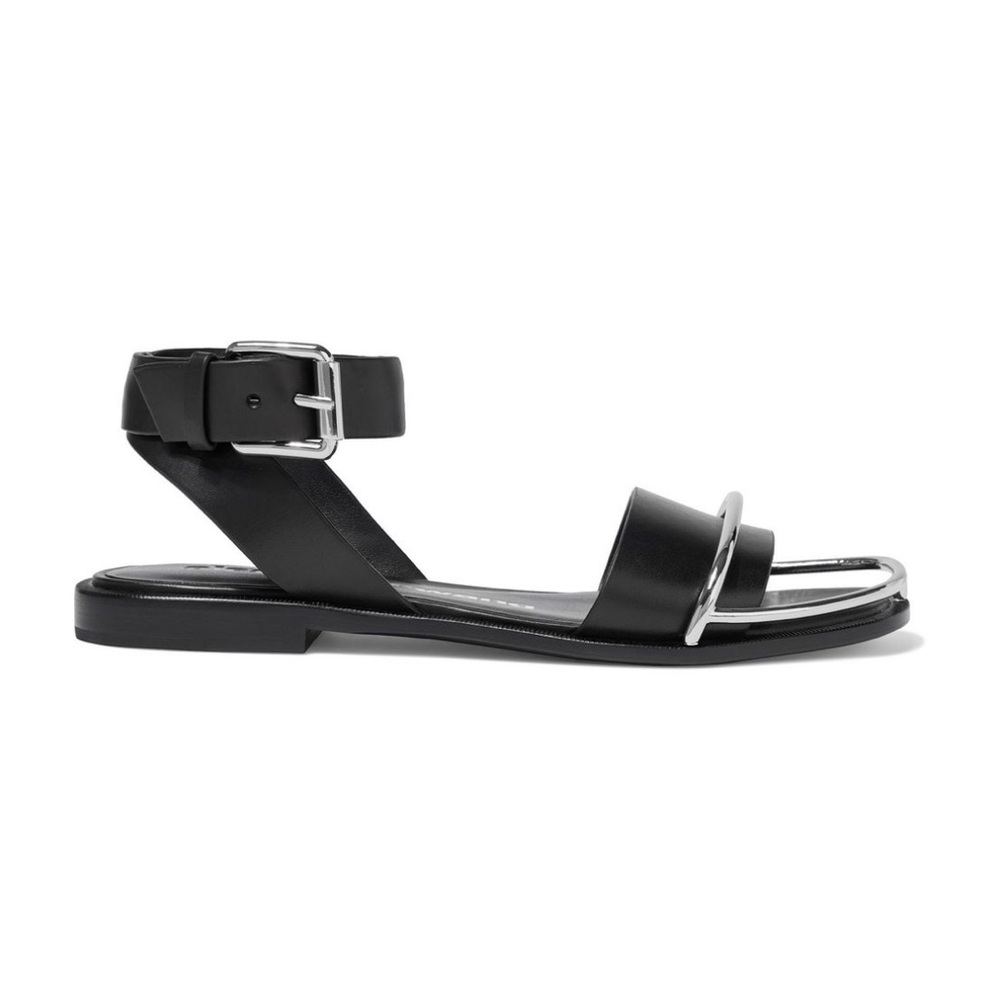 ALEXANDER WANG Sora Halo Flat Leather Sandals in Black
